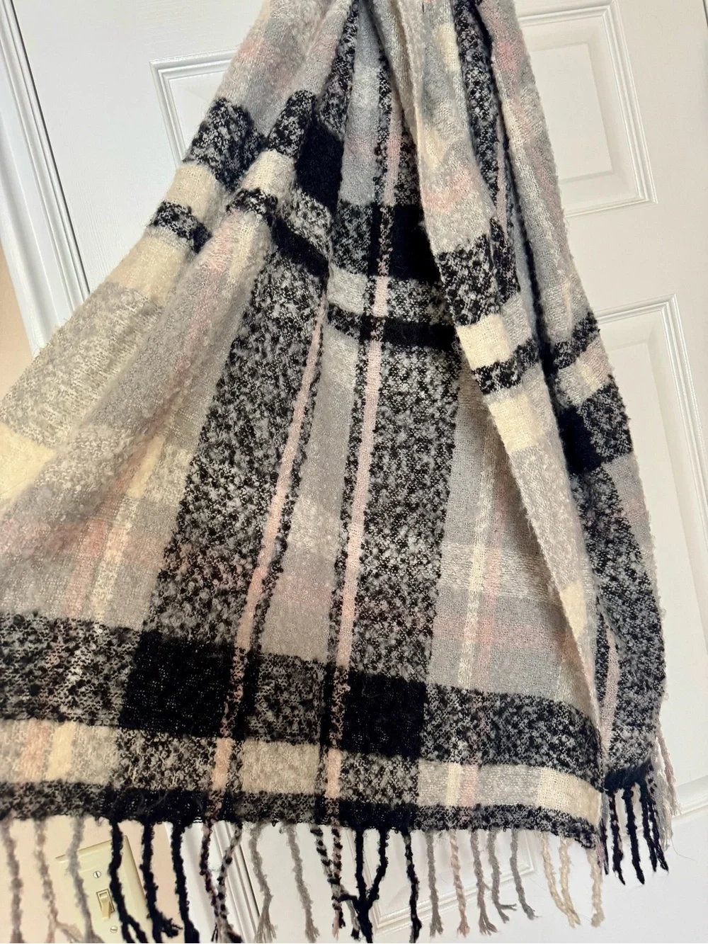 Cozy Plaid Oversized Scarf - Gray, Cream & Black